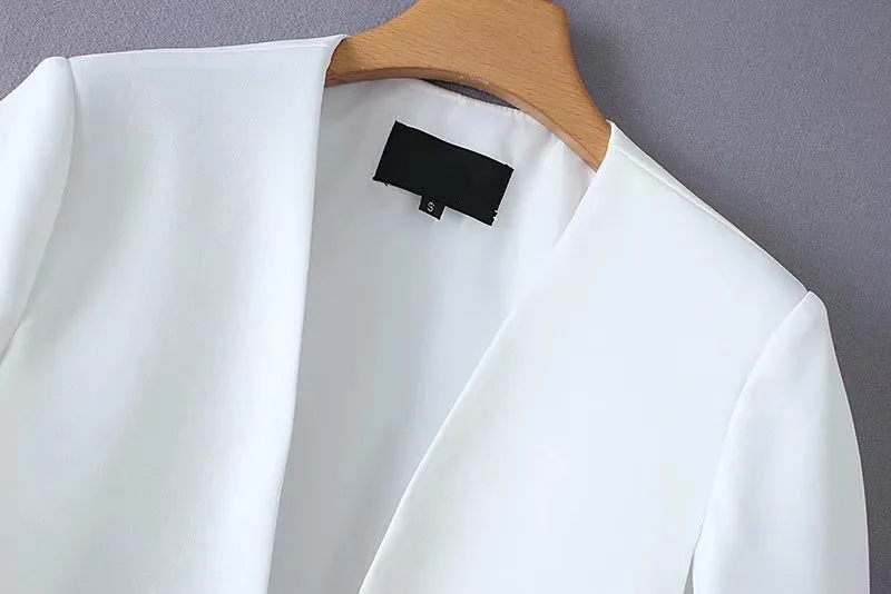 
Blazers ladies women elegant black white V neck coat office wear outerwear female casual chic open stitch tops Y11936 