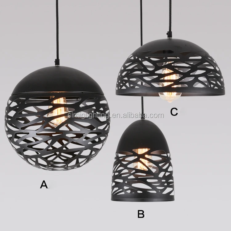 

Simig lighting 20/30cm diameter black metal hollow shade pendant lights e27 vintage industrial lamp lighting for home