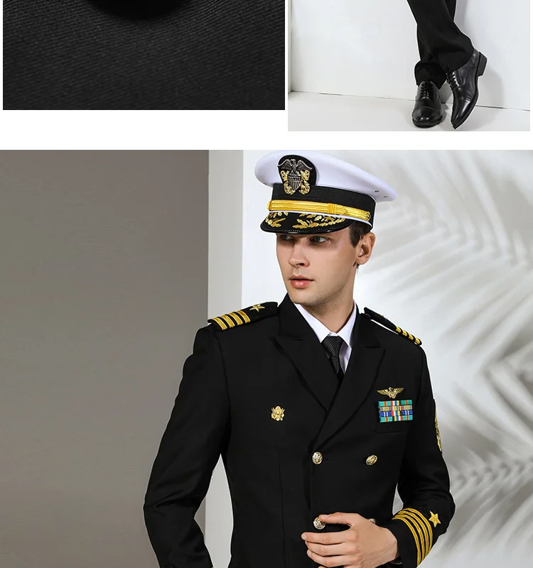 商人新海军军官制服双排扣大衣连衣裙与肩章