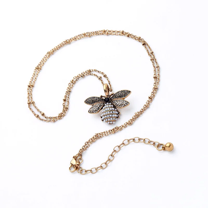 

xl01294c Lady Accessory Antique Gold Bee Necklace Long Collier Femme