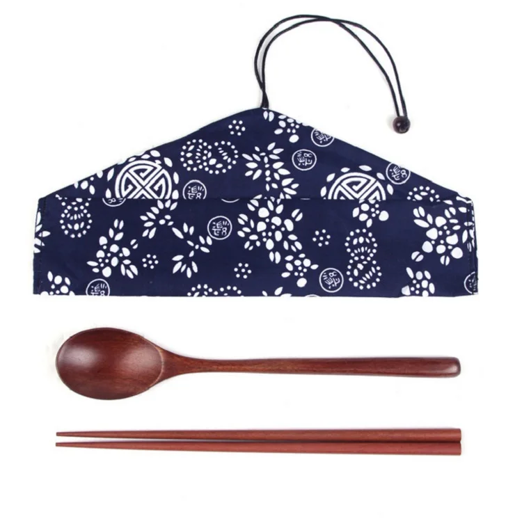 

Tableware Bag Set Chinese Portable Wooden Chopsticks Spoon Set