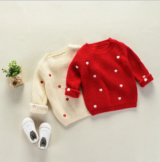 

Wholesale Sample available High quality Thick cotton sweater girls sweater, White/red
