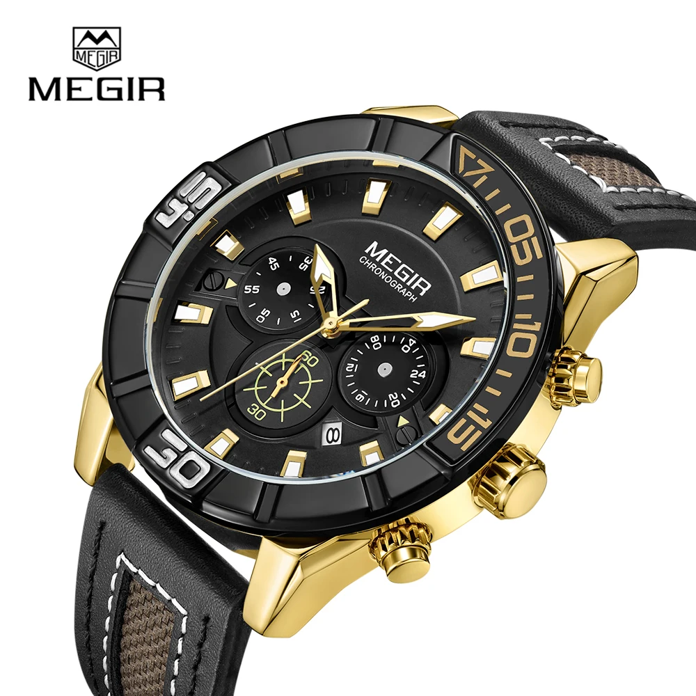 

2018 Newest Megir 2066 Man Wrist Watch Luxury Leather Strap Quartz Watches