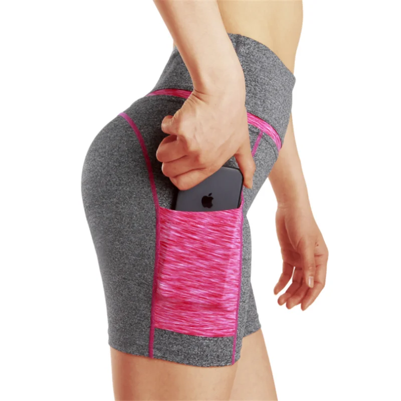 

High Quality Wholesale Womens Fitness Gym Butt Lift Athletic Yoga Shorts With Pocket, Black;grey;pink