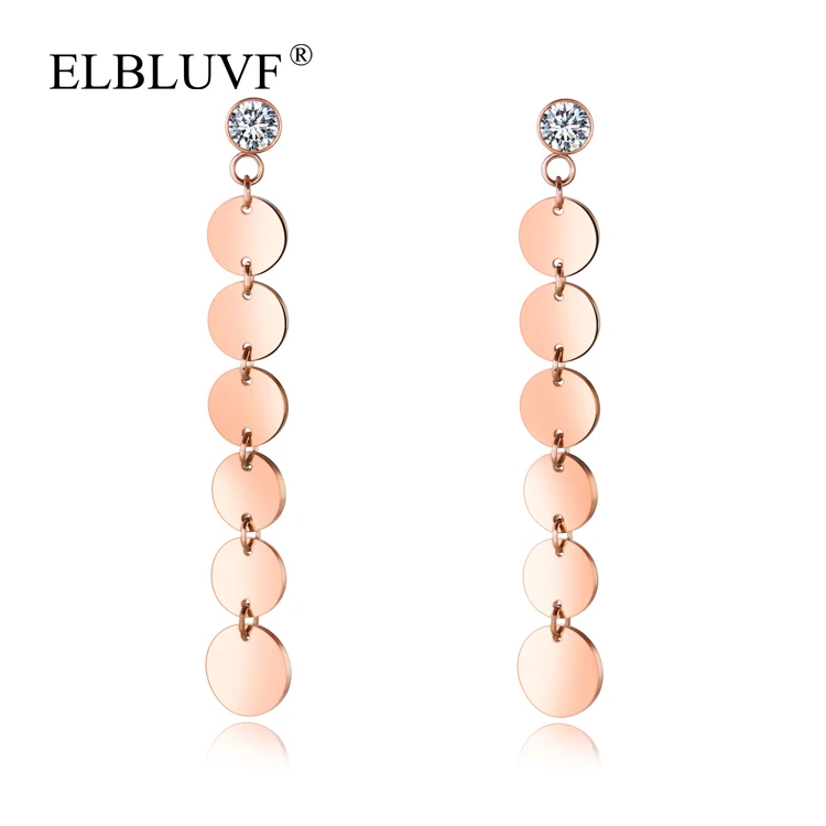 

ELBLUVF Circle Shape Dangle Jewelry For Girls Women Ladies Stainless Steel Earrings, Rose gold