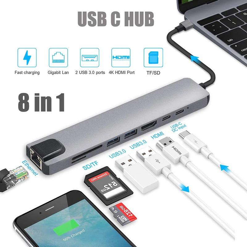 

Multifunctional 8 in 1 type C HDMI USB3.0 hub & converter & charger for Macbook