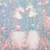 

Dropshipping Resin Fuzzy Feather Hanging Bell Room Ornaments Unicorn Wind Chimes