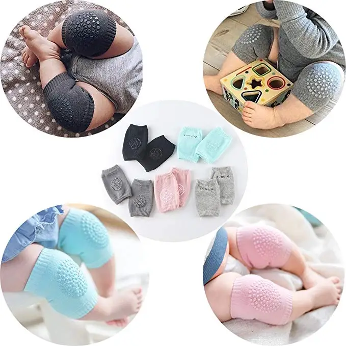 

Amazon hot selling Knitted Cotton Anti slip baby crawling knee pad baby knee support, Black, blue, grey, pink etc