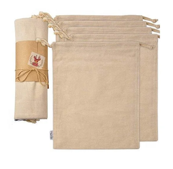 

Organic Cotton Muslin Produce Storage Bag with Drawstring;cotton bag for Vegetables, Bread or Laundry, cotton shopping bag, Natural cotton color