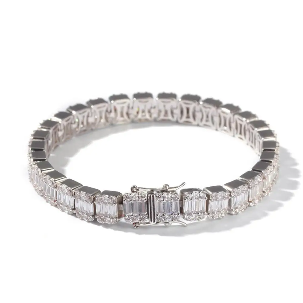 

Hip Hop Men's Bracelet Jewelry Gold Platinum Plated Iced Out Bling Bling CZ Square Tennis Bracelet Bangle, Picture