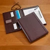 Coffee grain leather portfolios with ID window right handed filing folders genuine leather office conference folder hot selling