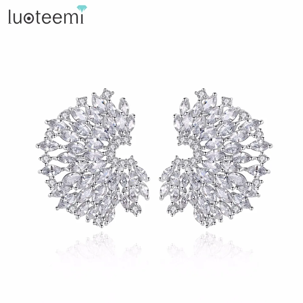 

LUOTEEMI Luxury Clear Marquise Cut Cubic Zirconia Stone Paved Statement Big Stud Earrings For Women Fashion New Brincos Bijoux, N/a