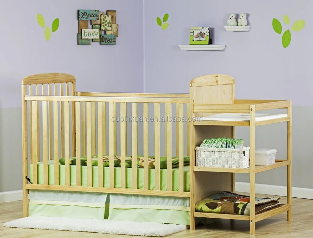 Hot Sale Bamboo 2 In 1 Full Size Crib And Bamboo Changing Table