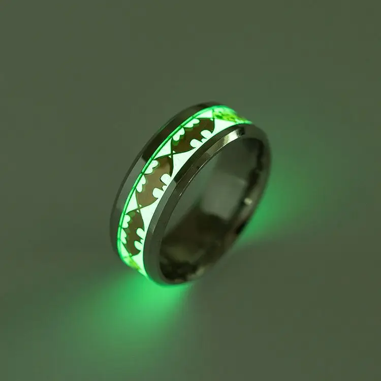 

New Arrival Bat Ring Halloween Jewelry Glow In The Dark Titanium Steel Fashion Luminous Ring, Green color