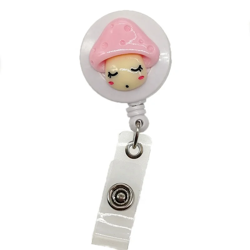 

Retractable Plant Lovely mushroom ID Card Name Holder Resin Badge Reel