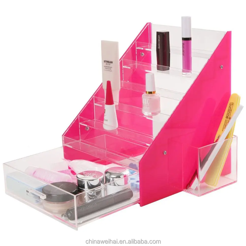 Pink & Clear 36 Bottles Acrylic Nail Polish Organizer Riser Display