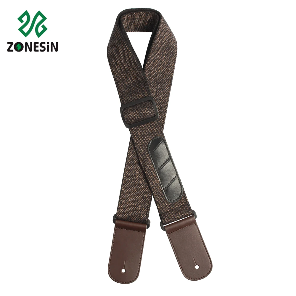 

Fashion Multifunction Linen Guitar Strap with Leather Ends and Pick Holder for Bass Guitar, Pantone color;as per customer' request