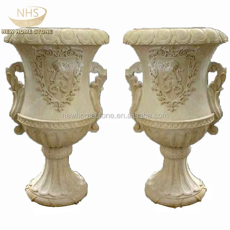

hand carved cup shaped beige marble flowerpot, Natural stone color