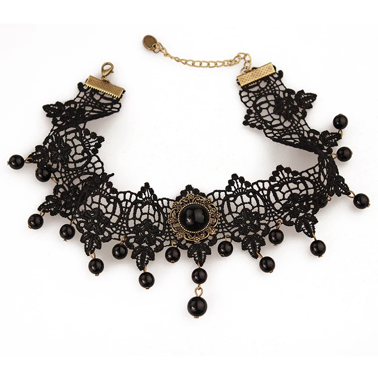

MYLOVE Free shipping black choker necklace with beads, As picture shows