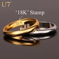 

U7 3MM With "18K" Stamp Women/Men Wedding Band Ring Classic balck / gold couples engagement rings