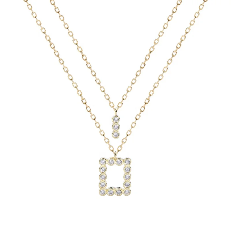 A1489 Popular 18k Gold Plated 925 Sterling Silver Double Layered Geometry Rectangle Pendant Necklace