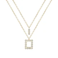 

A1489 Popular 18k Gold Plated 925 Sterling Silver Double Layered Geometry Rectangle Pendant Necklace