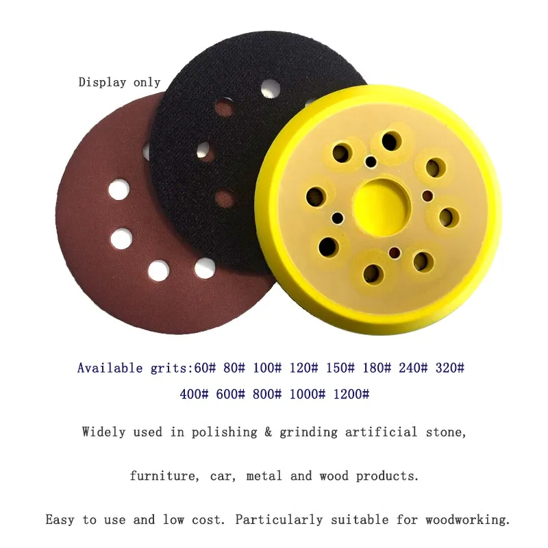 5" 125mm Dry Sanding Disc Hook & Loop Sanderpaper 60-1200 Grit for Metal Wood