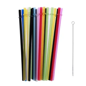 Wholesale Mixed Color Reusable Plastic Thick Drinking Straws for Party Home Use with Brush BPA Free