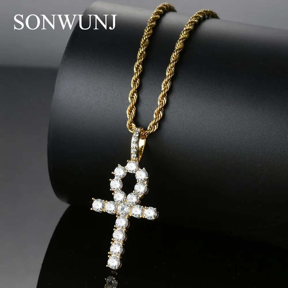 

CN019 Hip Hop Anha cross Pendant Micro pave with CZ stones Necklace Jewelry for men and women