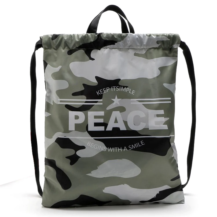 Outdoor Sport School Polyester Camouflage Drawstring Tote Bags