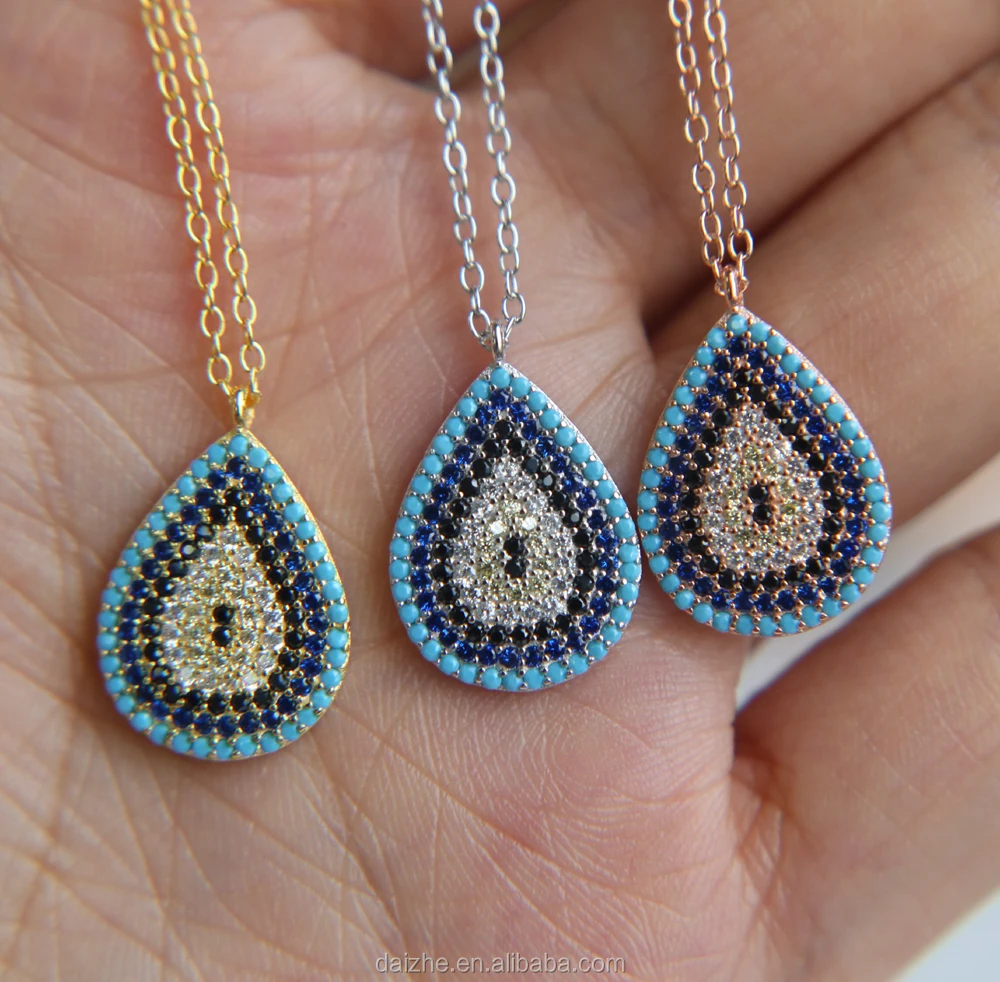 

sample luxury 2021 summer tear drop pave nano turquoise 925 silver necklace