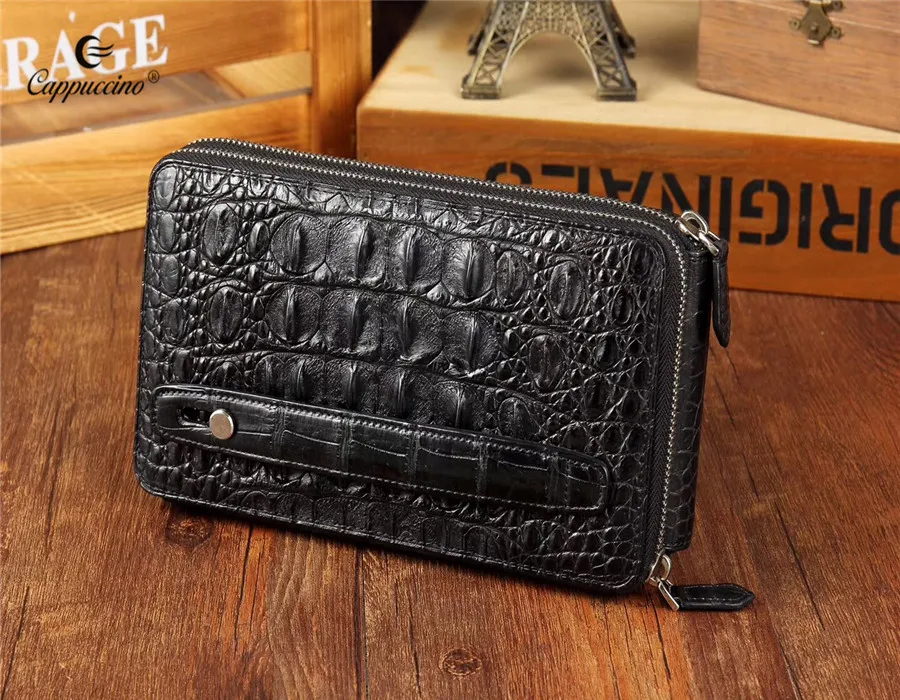 

New Design vaccine card holders Luxury Crocodile Leather Double Zipper Wallets for men, Black