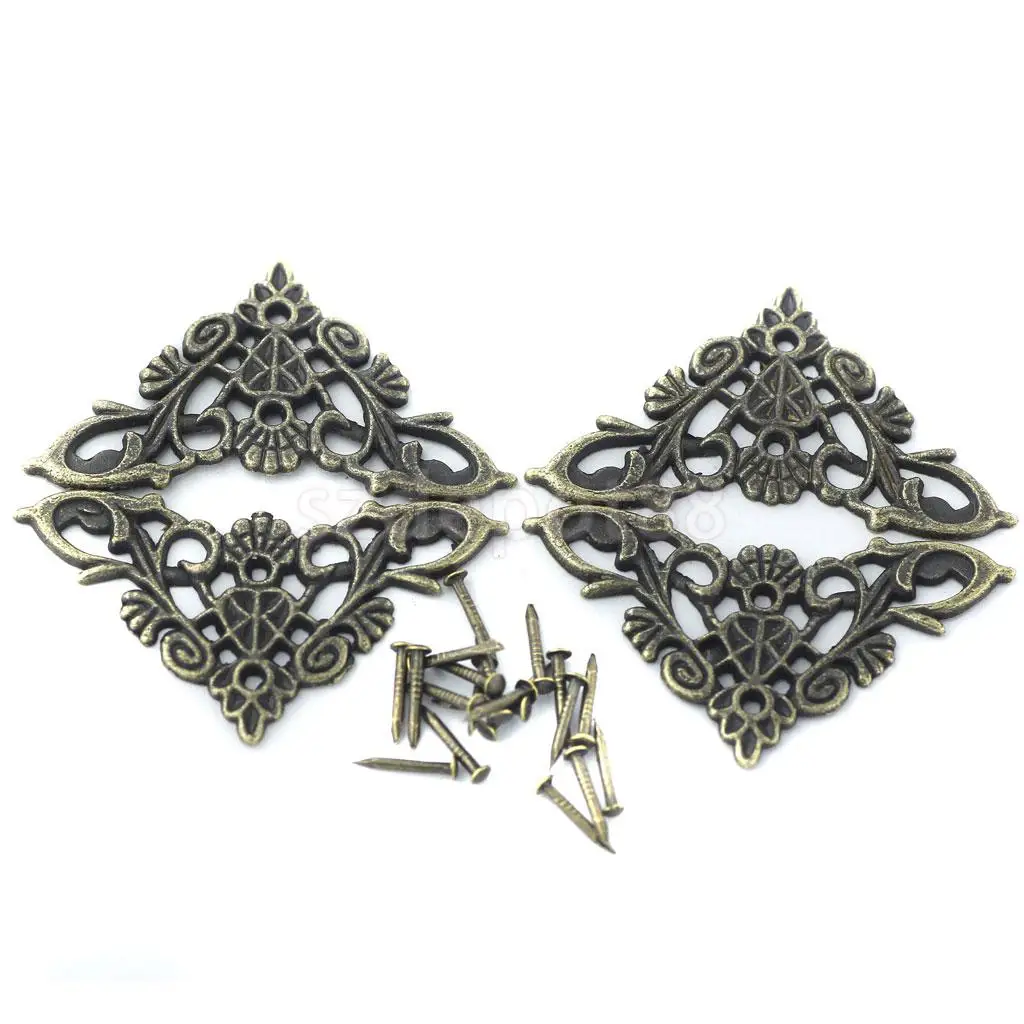 4xretro Schmuck Geschenk-Box Holz Fall Ecke Verschönerung Im Alter Von Bronze