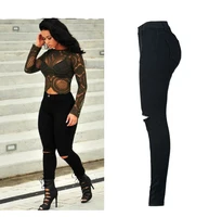 

Spring 2019 New Women Skinny Ripped Jeans Fashion High Waist Strech Black White Street Women Jeans