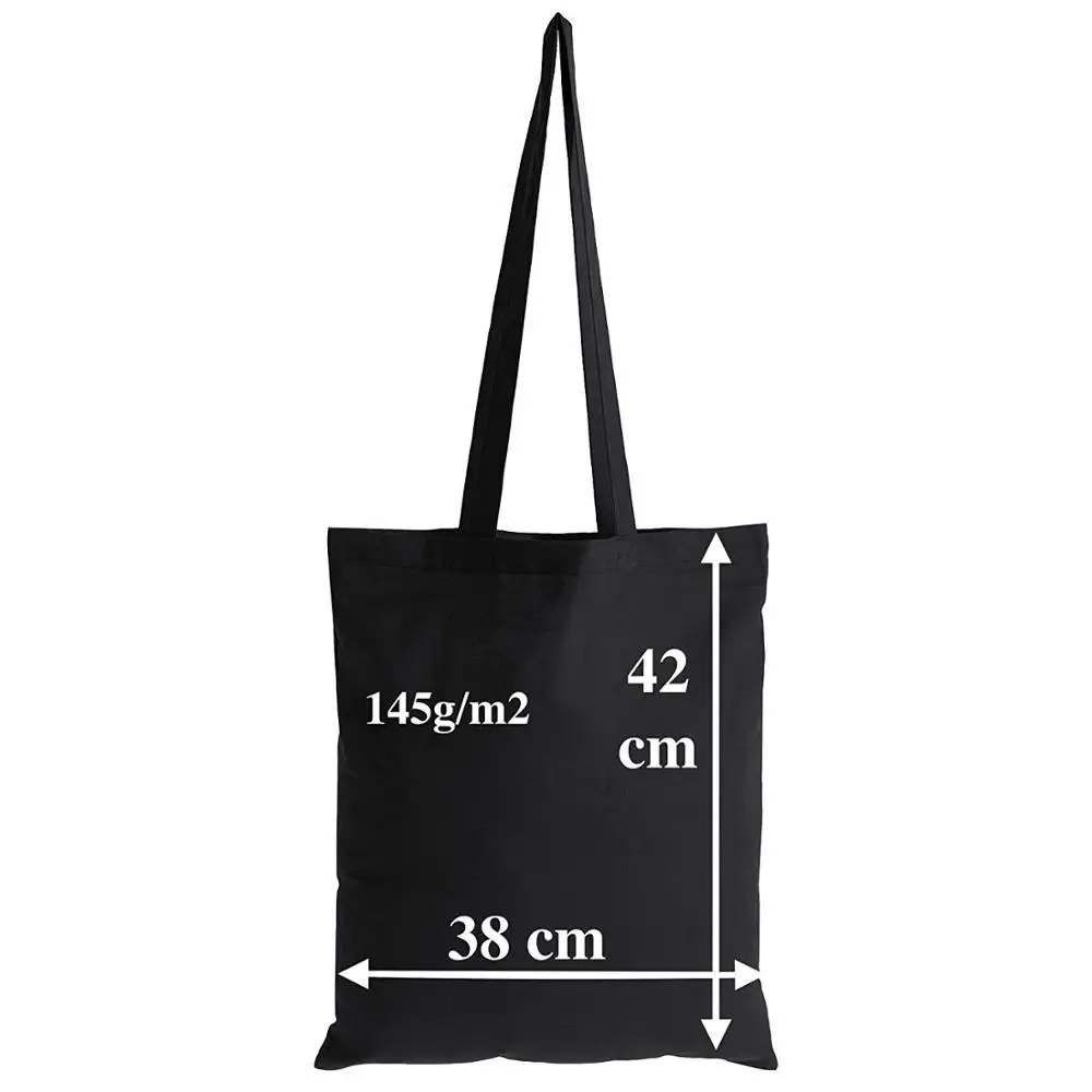 

Quality Cotton Bag 40 Pieces 145 g/m2 Size 38x42 cm Long Handles 70 cm Black 100% Cotton. The Most Popular Model.