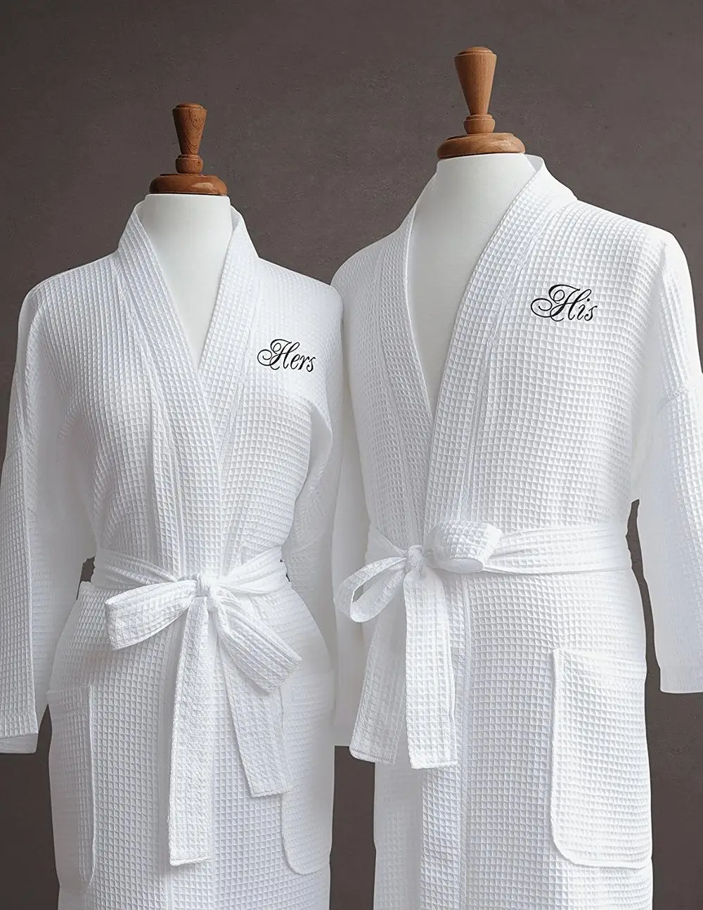 Hotel Waffle Bathrobes with Customized Embroidery logo - 100% Egyptian Cotton Hotel Spa Waffle Bathrobe Set