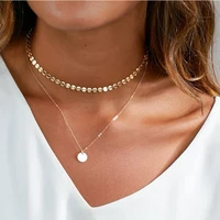 

Gold Pendants Minimalist Simple Circle Fishbone Chain Mix Design Choker Necklace