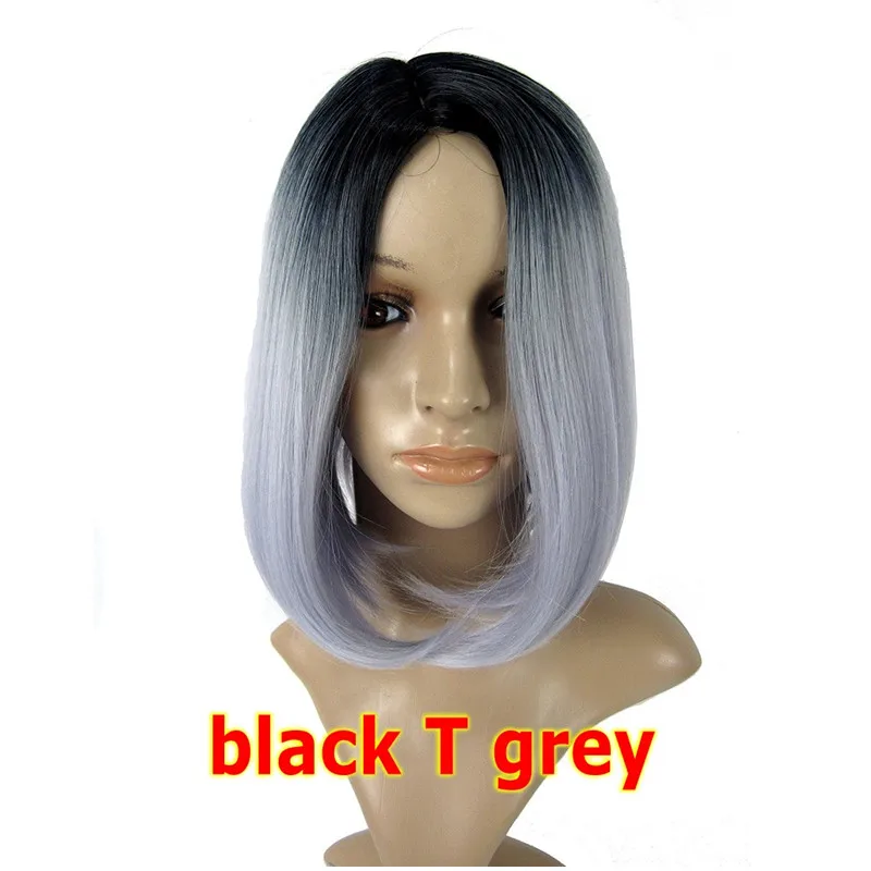 

Ombre Grey Straight long Bob Synthetic Lace Front Wig Natural Black/Grey Heat Resistant Hair Ombre Wigs, N/a