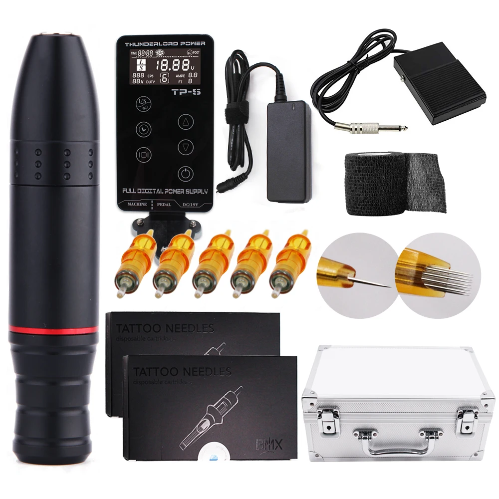 

BIOMASER Professional intelligent digital tattoo machine full package comlete kit, Black