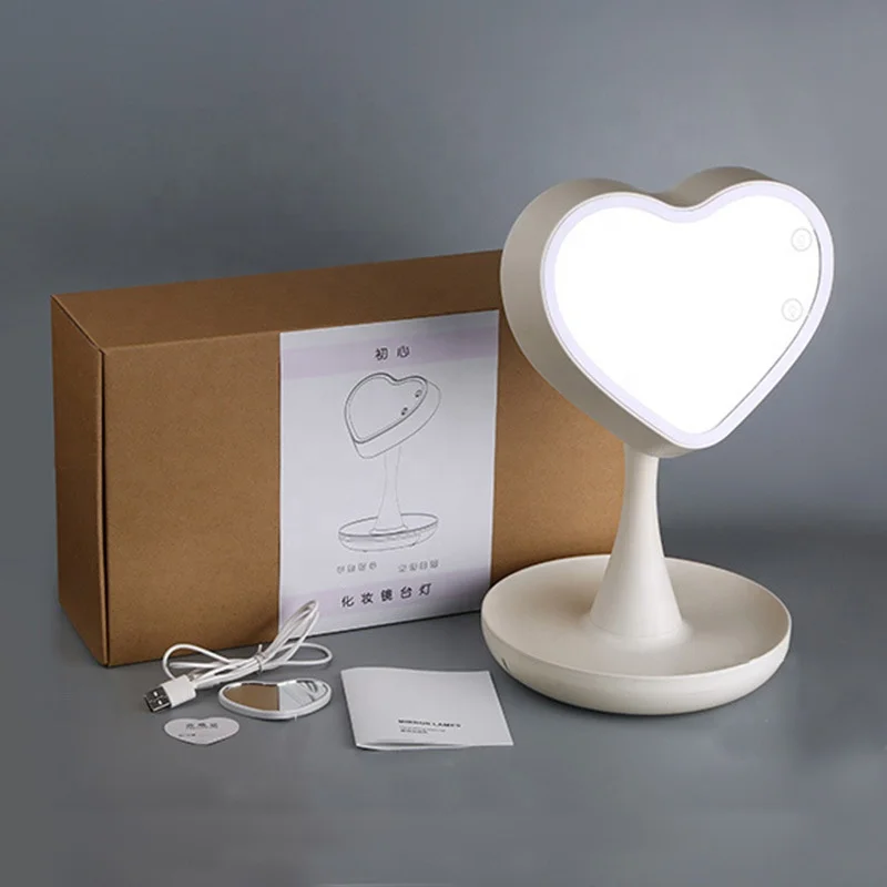 Heart Shaped Touch Screen Lighted Vanity Led Makeup Mirror With Lights