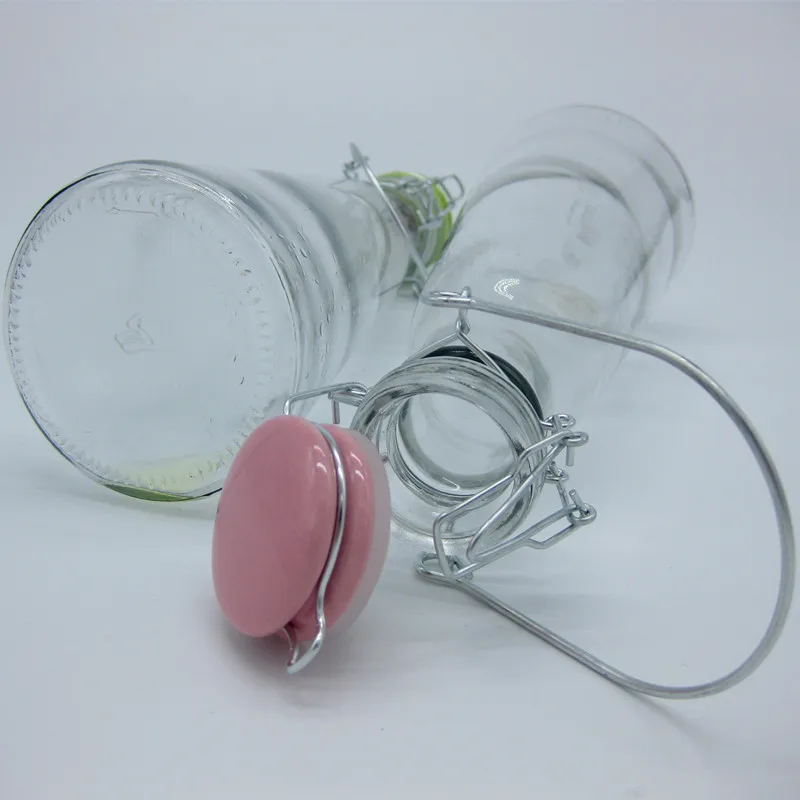 1000 500 ml Clear Round Mineral Bottle Clip Ceramic Lid Glass Milk Bottle wholesale