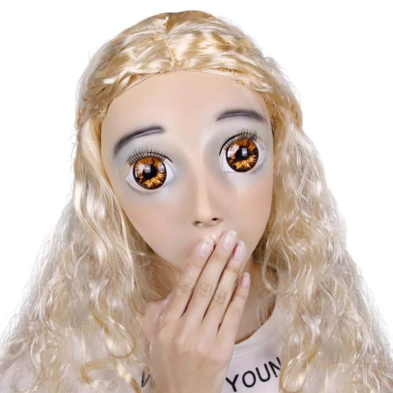 
Molezu Cospaly Costume Sexy Beauty Girl Full Face Mask Cute Realistic Latex Barbie Doll Party Masks OEM Manufacturer 