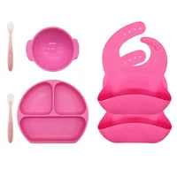 

Top Silicone Food Grade Feeding set baby,Set of 6 with Baby Feeding Plate Bowl Spoon and Bib