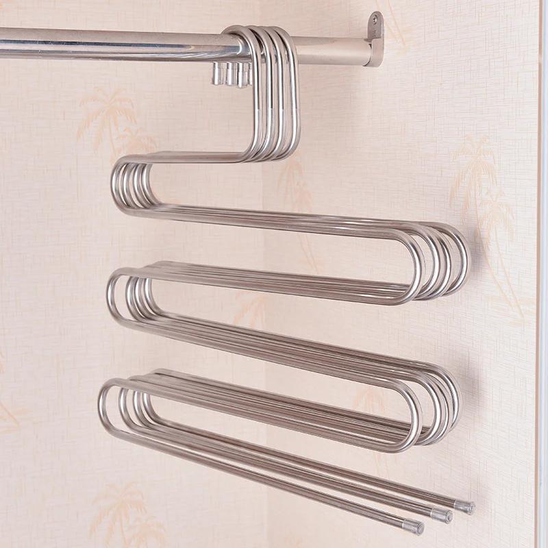 

Space Saver Stainless Steel S Magic Pants Hangers Trousers Rack Closet 5 layers Multi-Purpose S Trousers rack, Silver