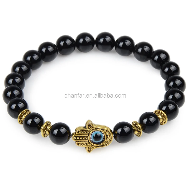 

Hand Eye Alloy Charm Spacer Natural Stone beaded Stretch bracelet, Can choose from our stones