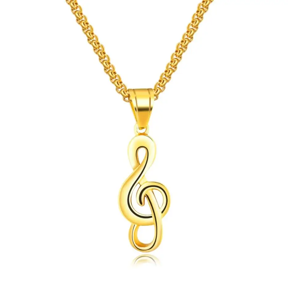 

MECYLIFE Fashion Musical Notes Lovers Pendant Stainless Steel Necklace, Silver;gold