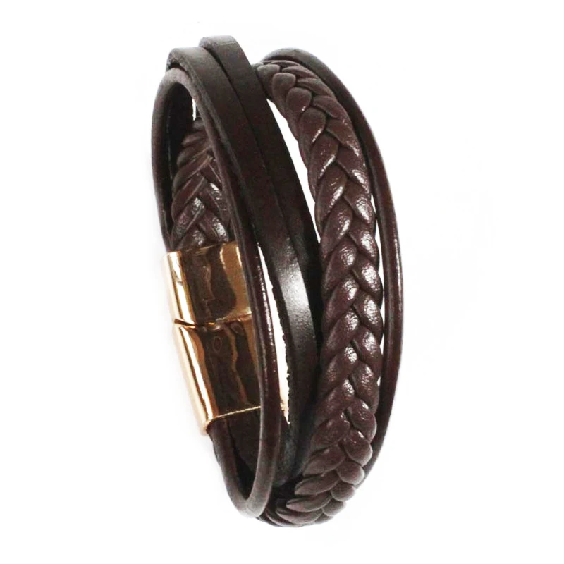 

Men's Genuine Leather Magnetic Clasp Jewelry Stainless Steel Metal Accessories Braided Bracelet GL08, As the pictures