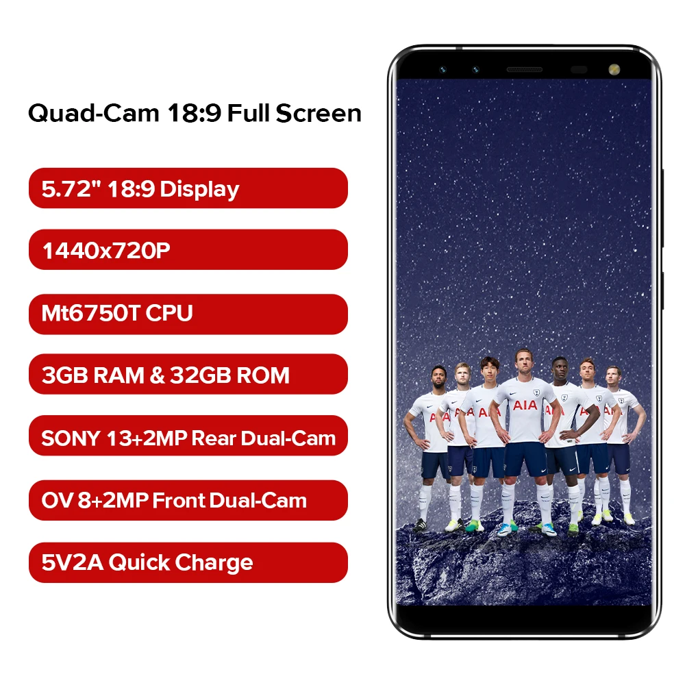 

LEAGOO S8 Smartphone 5.72'' HD+ IPS 1440*720 Screen Android 7.0 MTK6750 Octa Core 3GB+32GB Quad-Cam Fingerprint 4G Mobile Phone