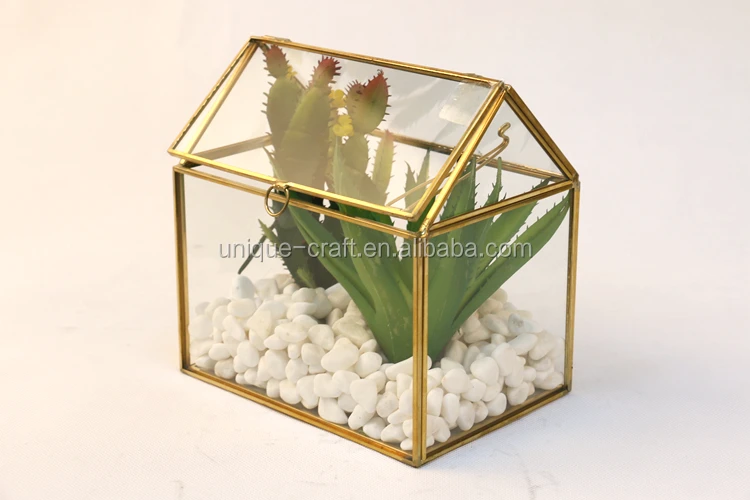 Indoor Mini Garden Greenhouse Copper Glass Terrarium Containers House for Plants