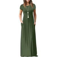 

Hot Selling Women's Short Sleeve Loose Plain Maxi Dresses Casual Long Dresses with Pockets 2020 New